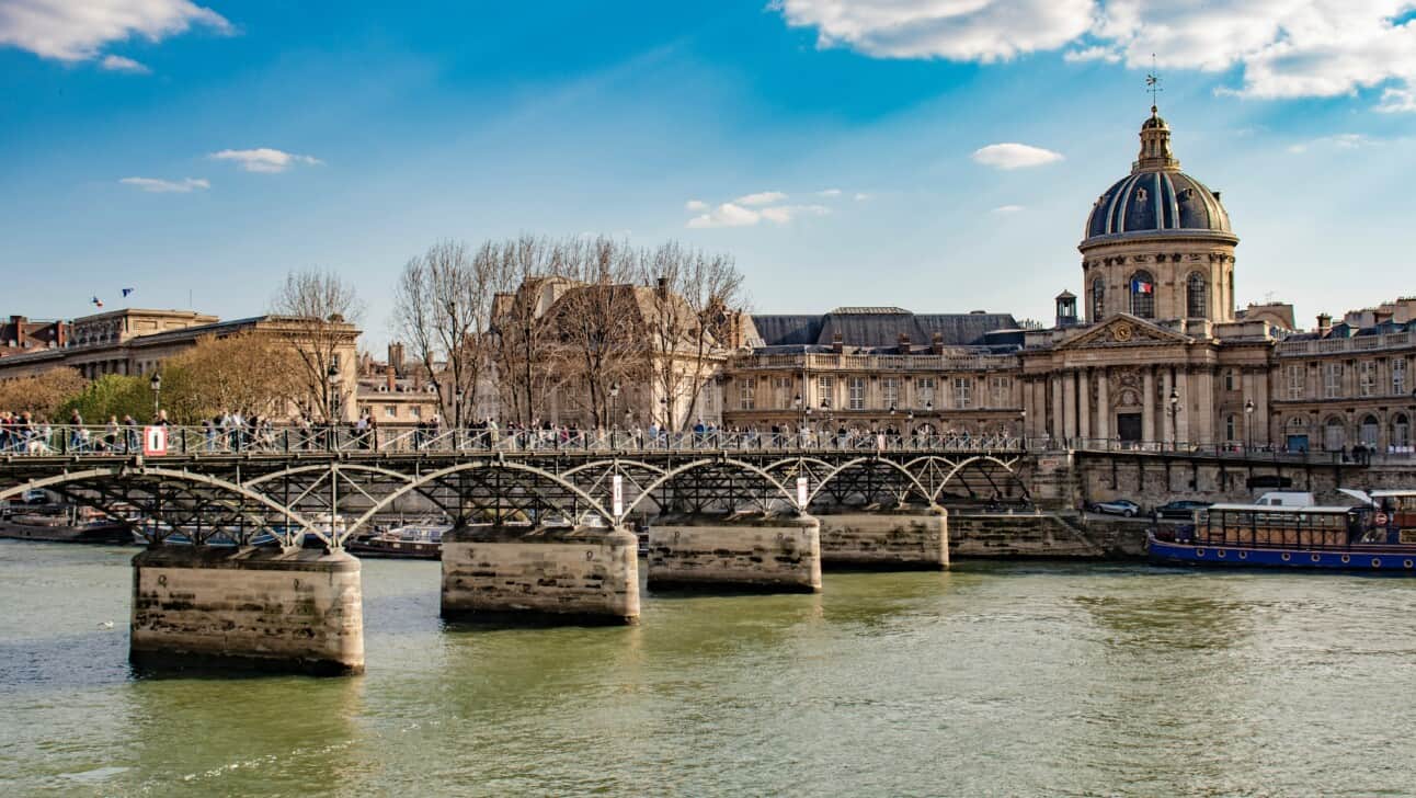 The Pont des Arts and the Institut de France in Paris, France