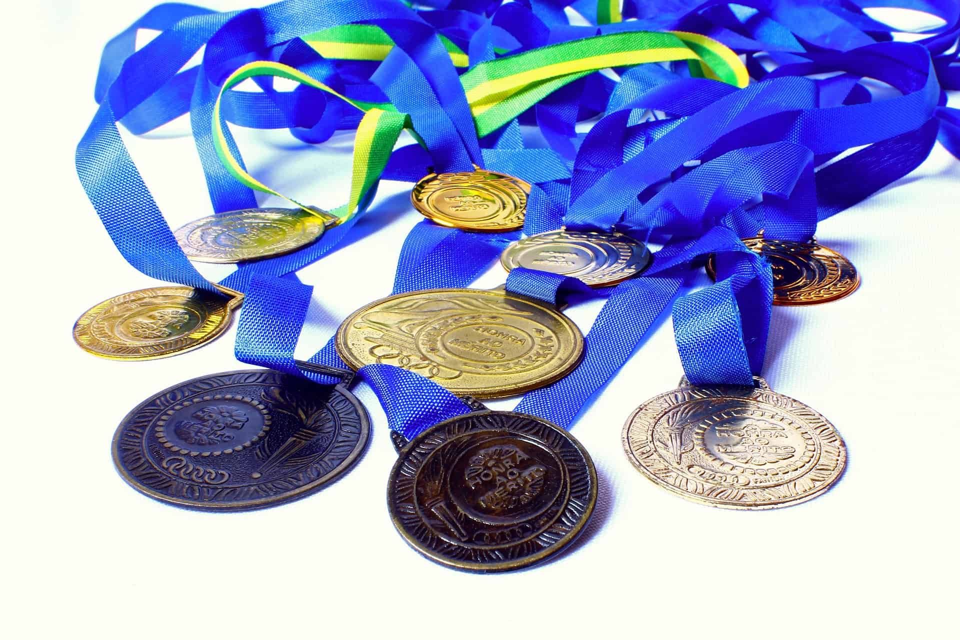 medals with blue ribbons