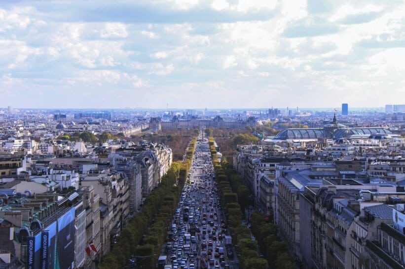 A view of the Champs Élysées from the top of the Arc de Triomphe