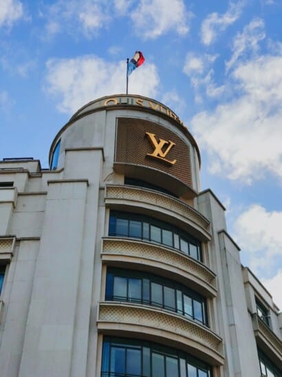 The flagship Louis Vuitton store along the Champs Élysées in Paris, France