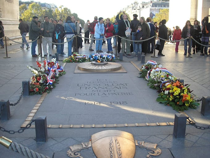 The Tomb of the Unknown Soldier beneath the Arc de Triomphe in Paris, France