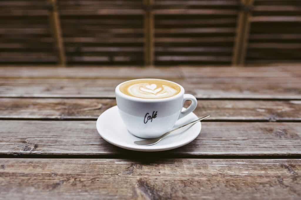 A café latte on a wooden table