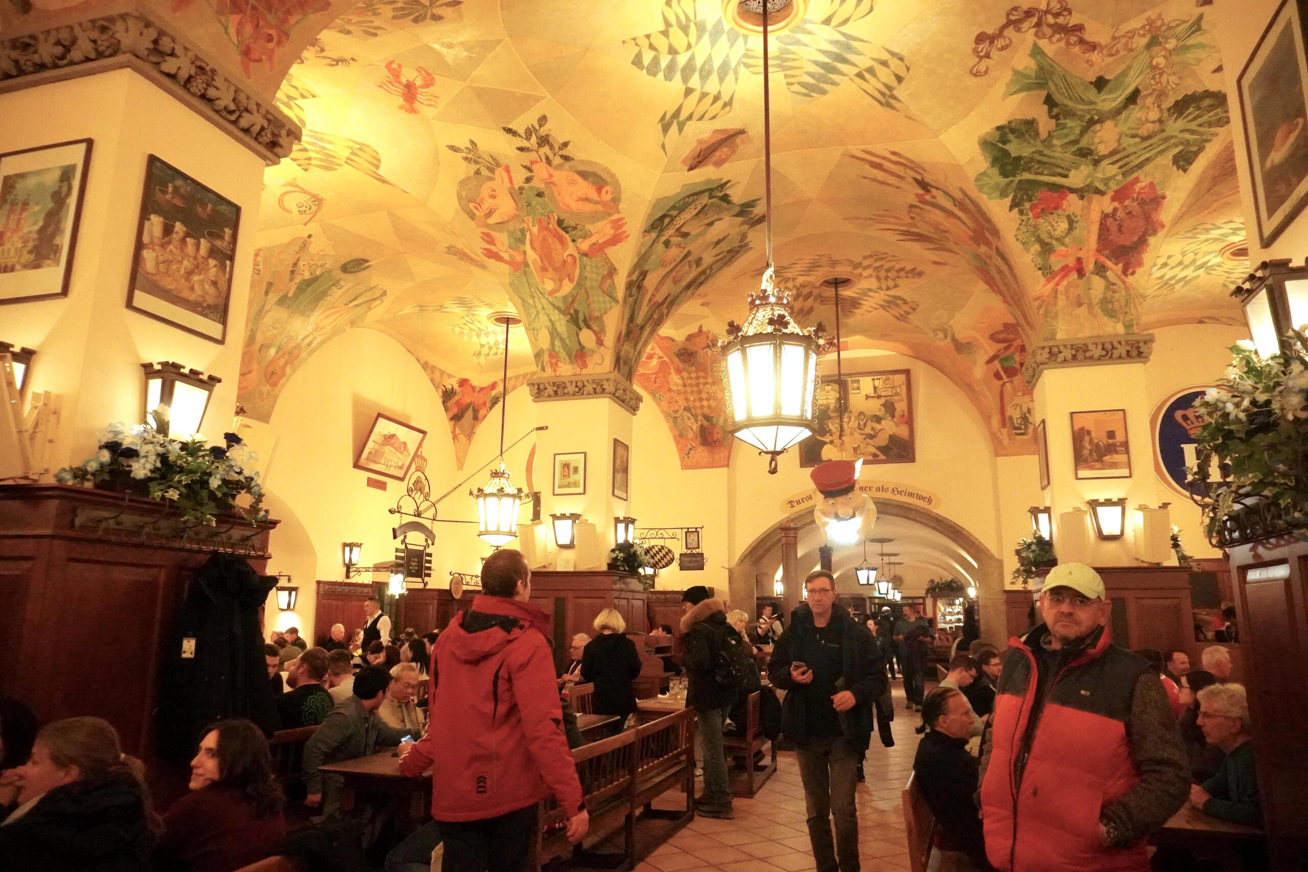 The beautiful ceiling of the Hofbrauhouse in Munich