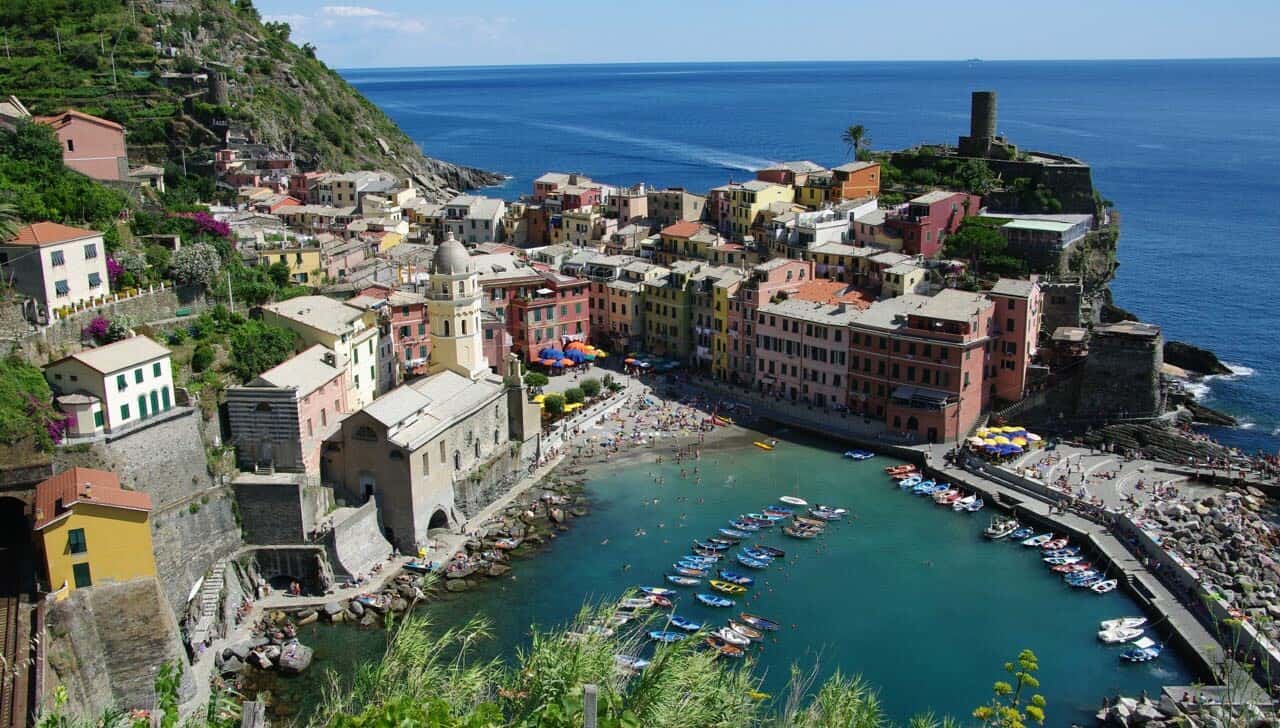 A view down into the port in Cinque Terre