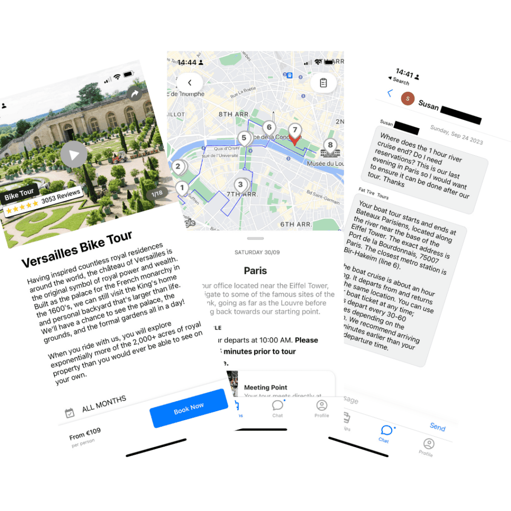 screenshots from the Fat Tire Tours app