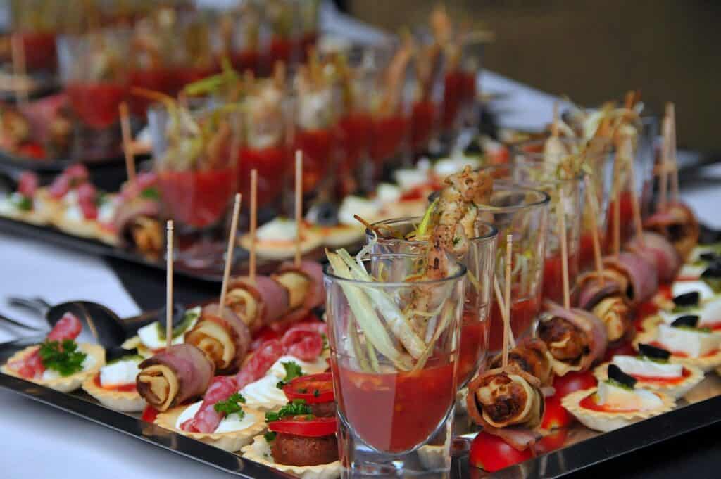 Tapas and little drinks on a tray