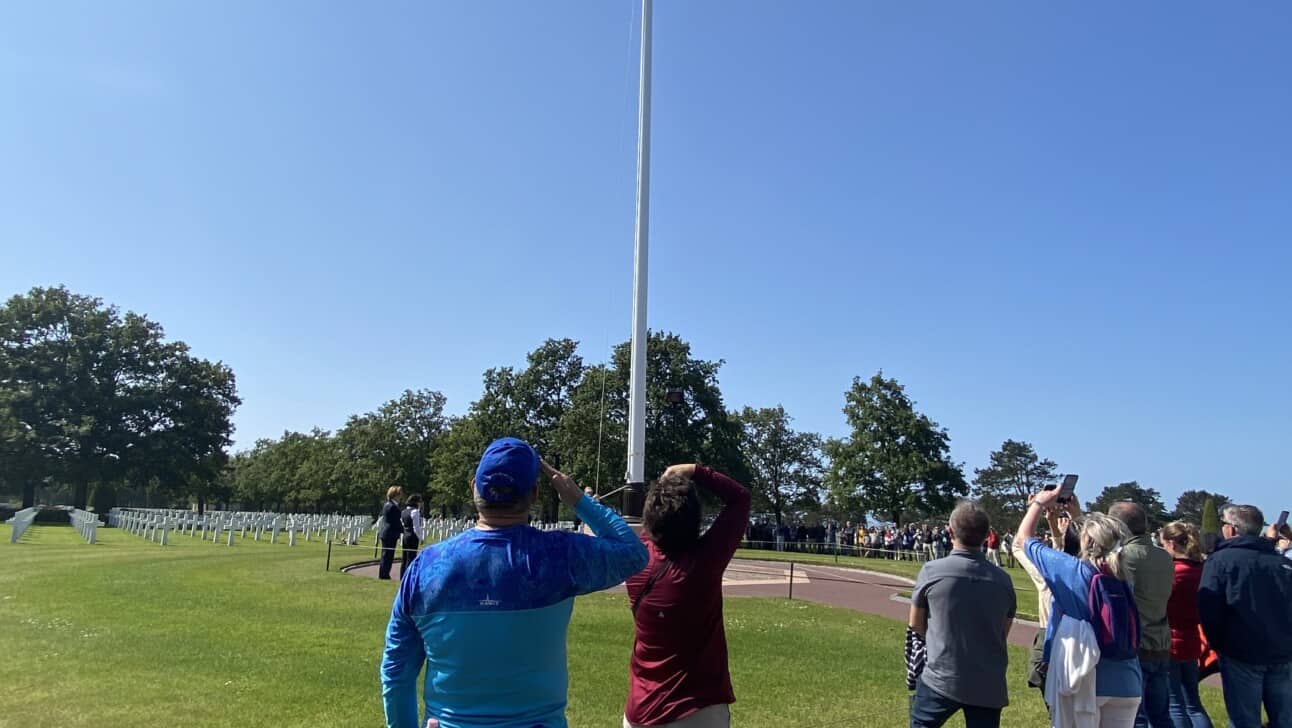 flag lowering and TAPS ceremony in normandy