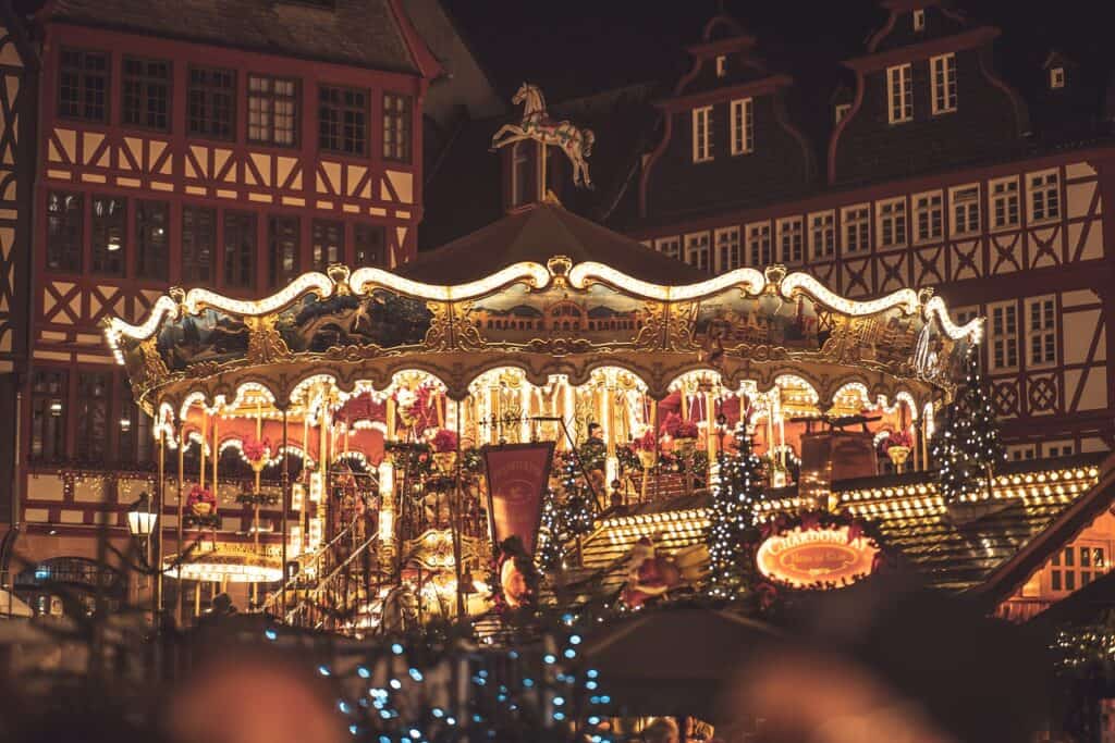 An illuminated carousel