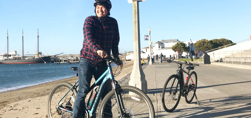 A man on an e-bike in San Francisco