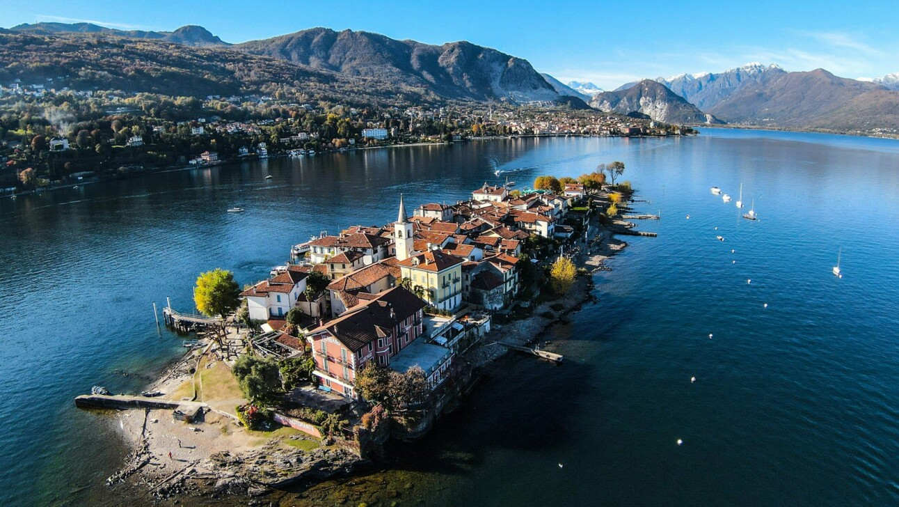 An arial view of an island on Lake Maggiore in Italy
