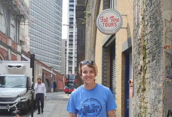 Stephanie, the Fat Tire guide, in London